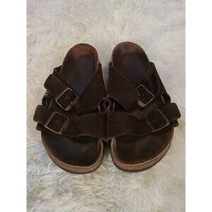 Brown Arizona Birkenstock Size 9 Suede Leather Two Strap‎ Two Buckle Preowned